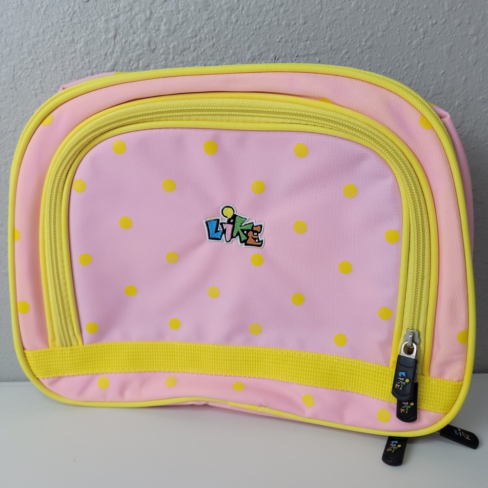 Like Pink Yellow Polka Dot Travel Bag Kids Cosmetic Case Large Zippered Pouch